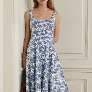 STAUD Wells Pleated Printed Stretch-cotton Poplin Midi Dress - like new!